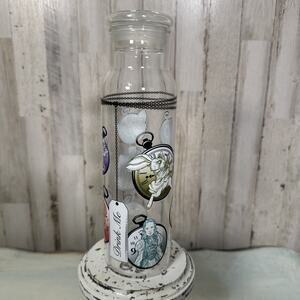 Disney Parks Alice In Wonderland Glass Drinking Bottle With Lid